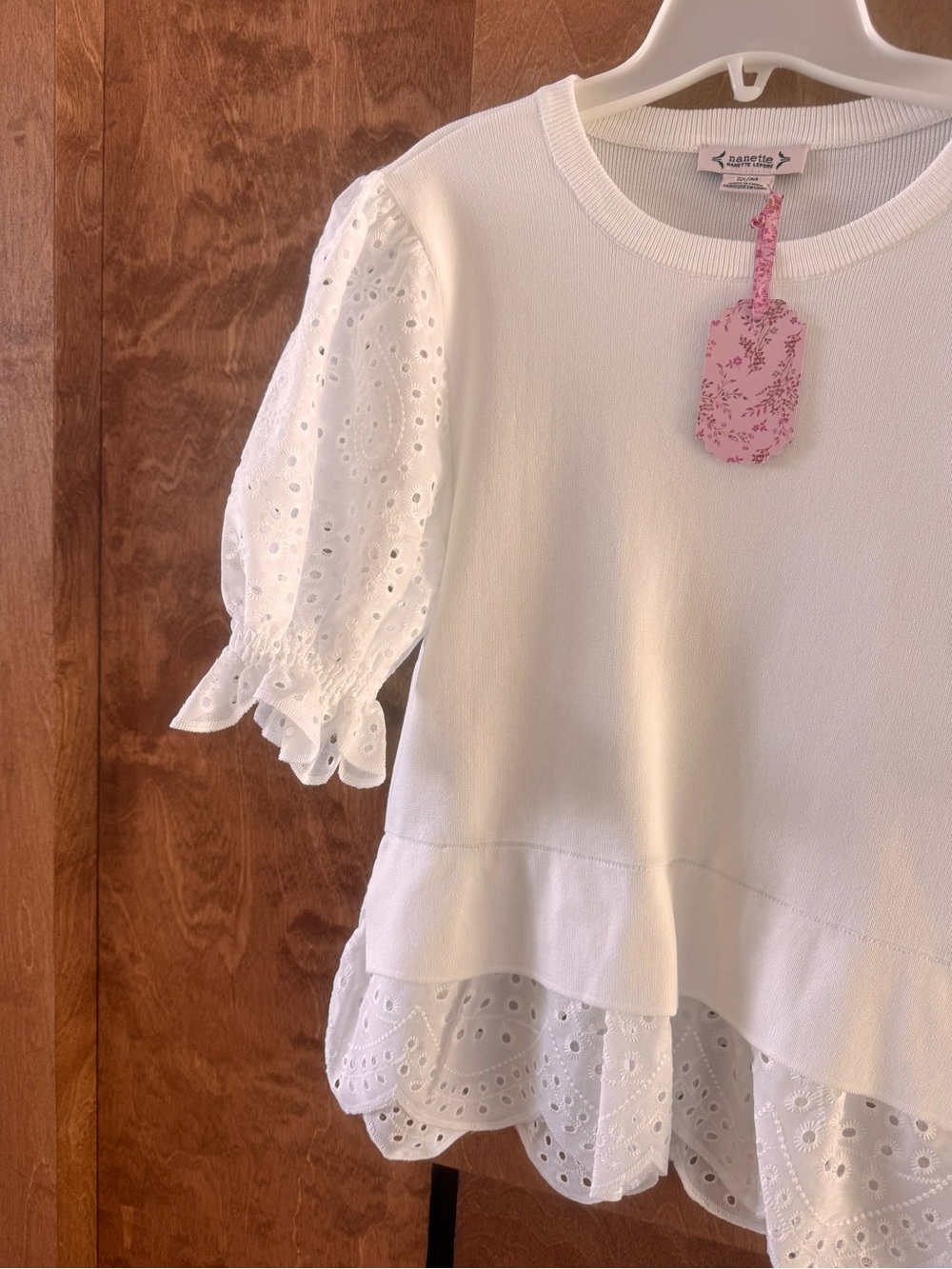 White Layered Eyelet Puff Sleeve Top - Picture 4 of 14